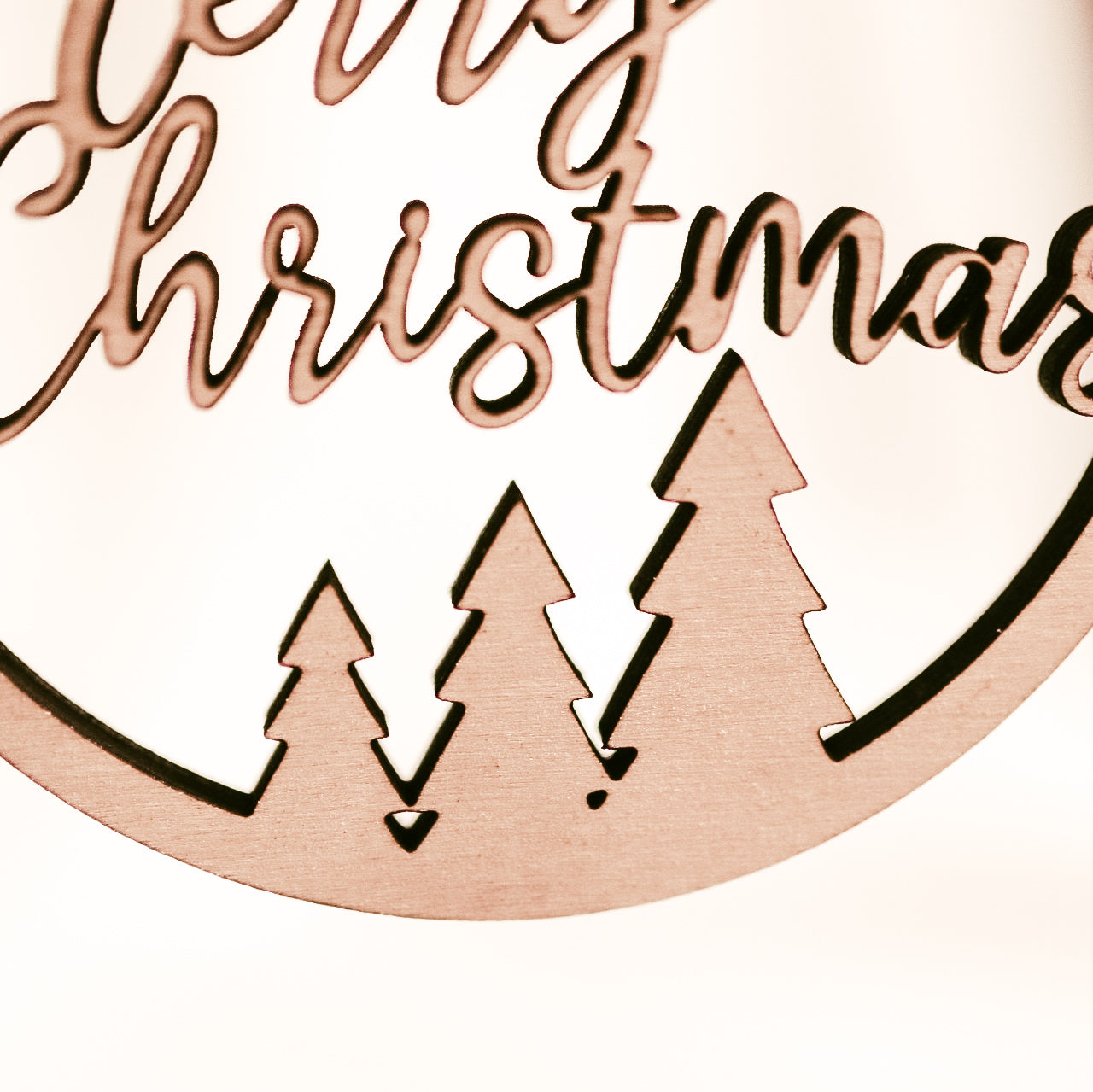 Holz Weihnachtskugel "Merry Christmas" mit 3 Tannen