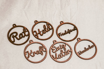 Holz Weihnachtskugel - Set "Wunderbar, Rat, Kraft, Held, Ewig-Vater,Friedefürst "