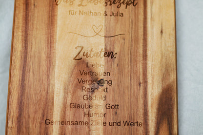 Schneidebrett personalisiert - Das Liebesrezept-